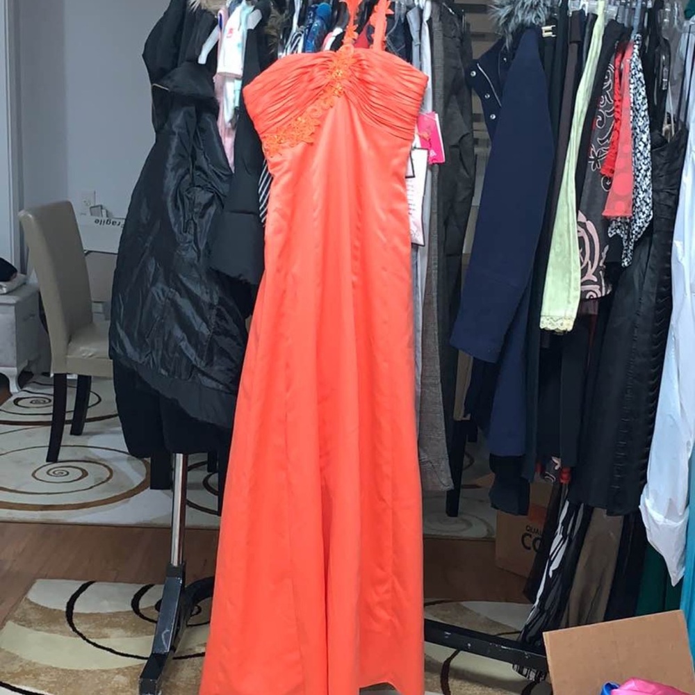 Elegant Orange Gown with Embellished Bodice